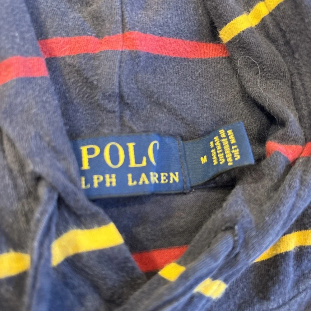 Vintage‎ Polo Ralph Lauren Blue Red Yellow Stripe Long Slv TshirtHoodie Men's M